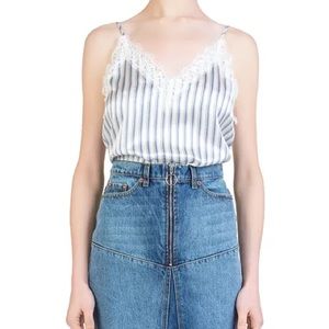 NWT The Kooples Striped Lace-Inset Silk Cami